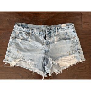 American Eagle Vintage High Rise Festival Doodle Hand Drawn Cutoff Jean Shorts s